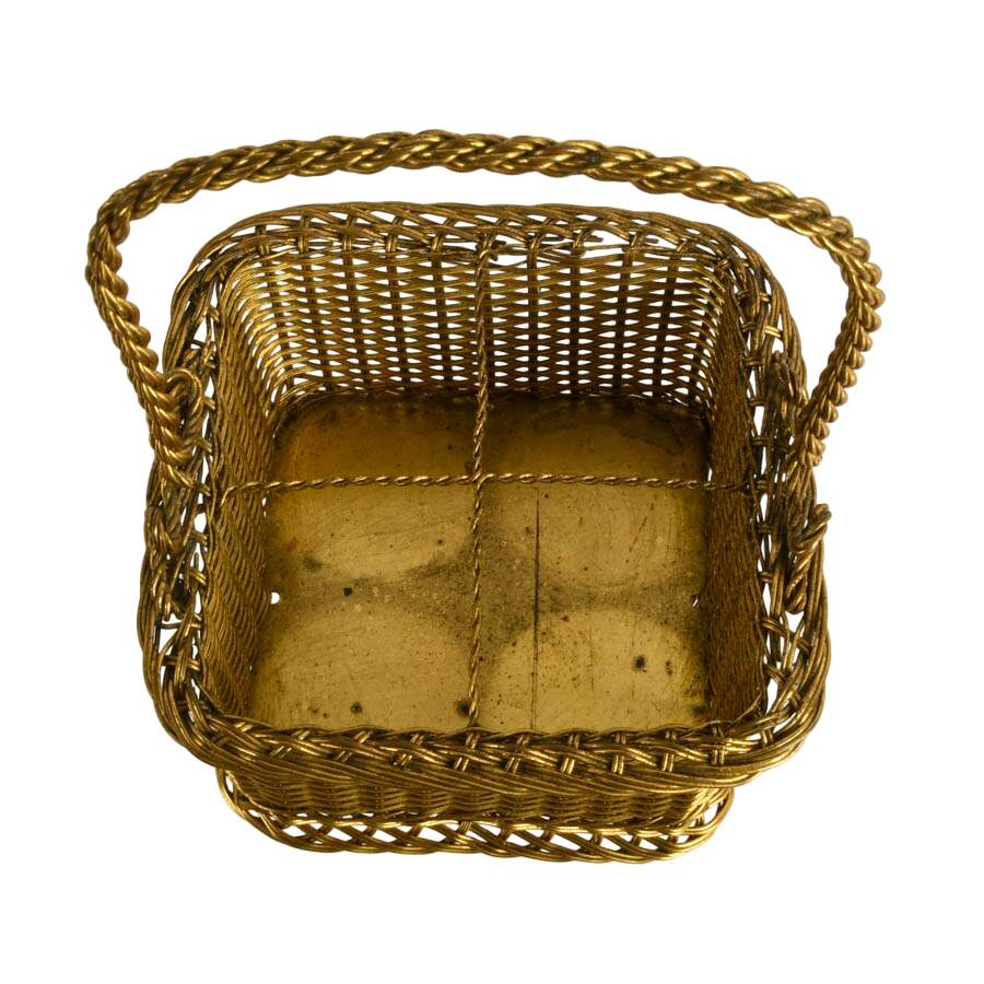 Art Deco French Gilt Perfume Basket with Bottles-6