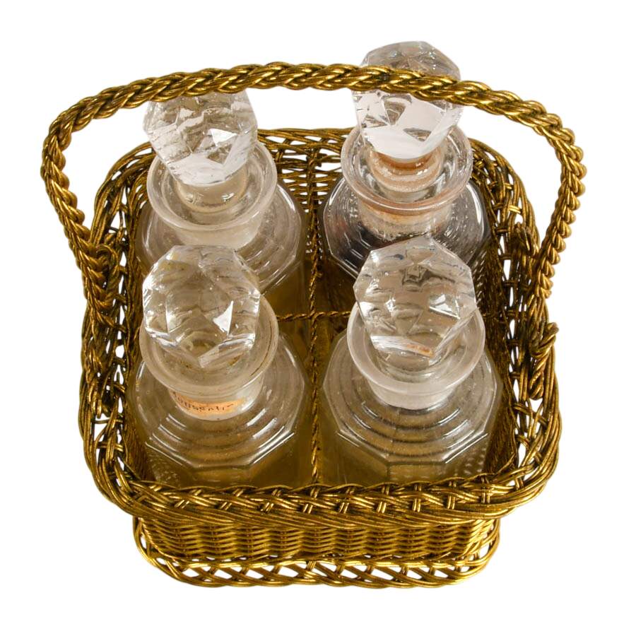 Art Deco French Gilt Perfume Basket with Bottles-3