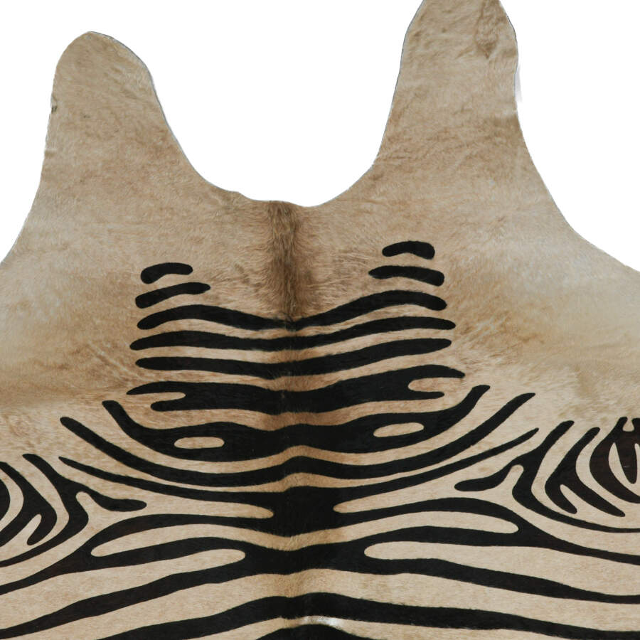Natural Cowhide Rug with Stenciled Zebra Print-2