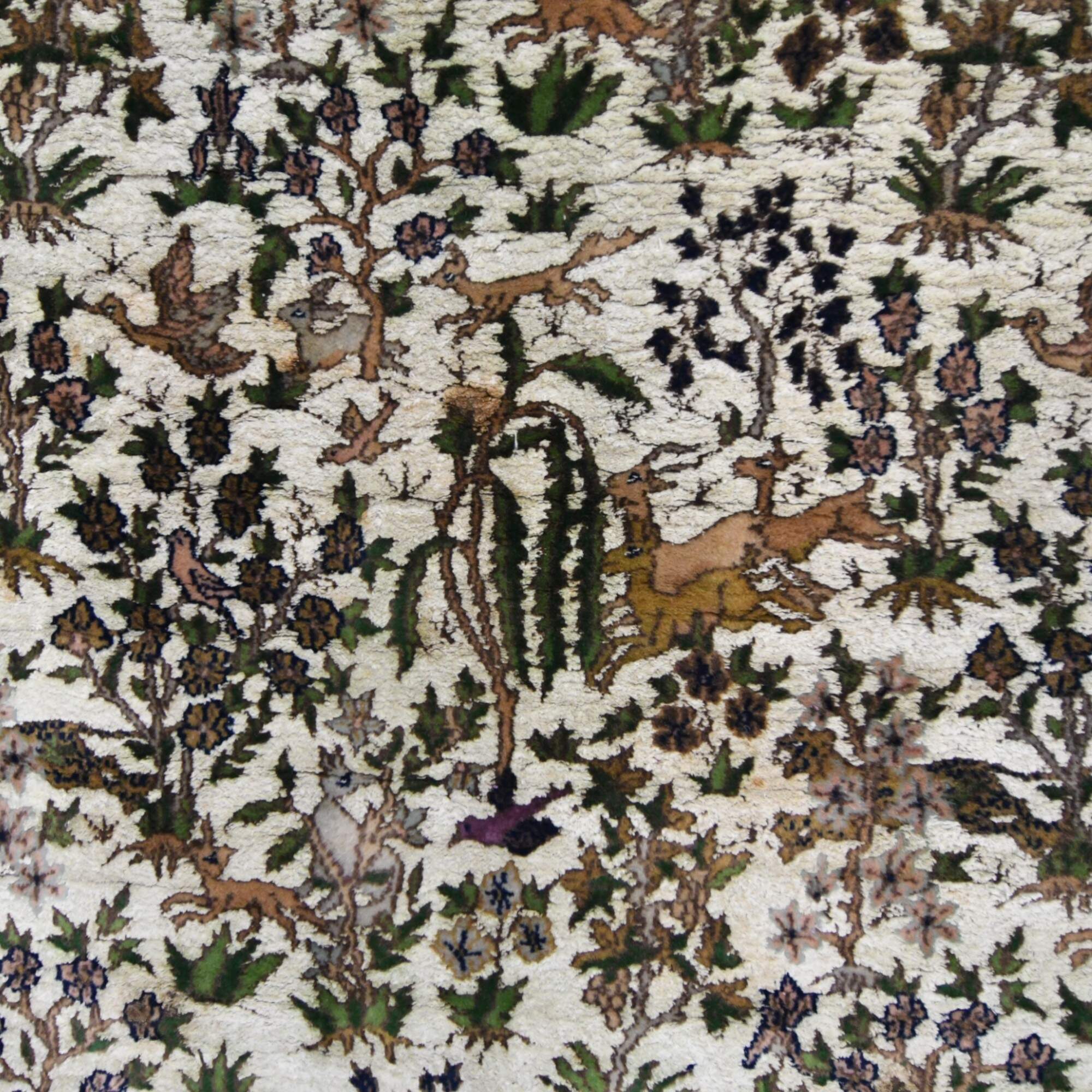 Signed Merino and Silk Blend Garden Scene Area Rug-7