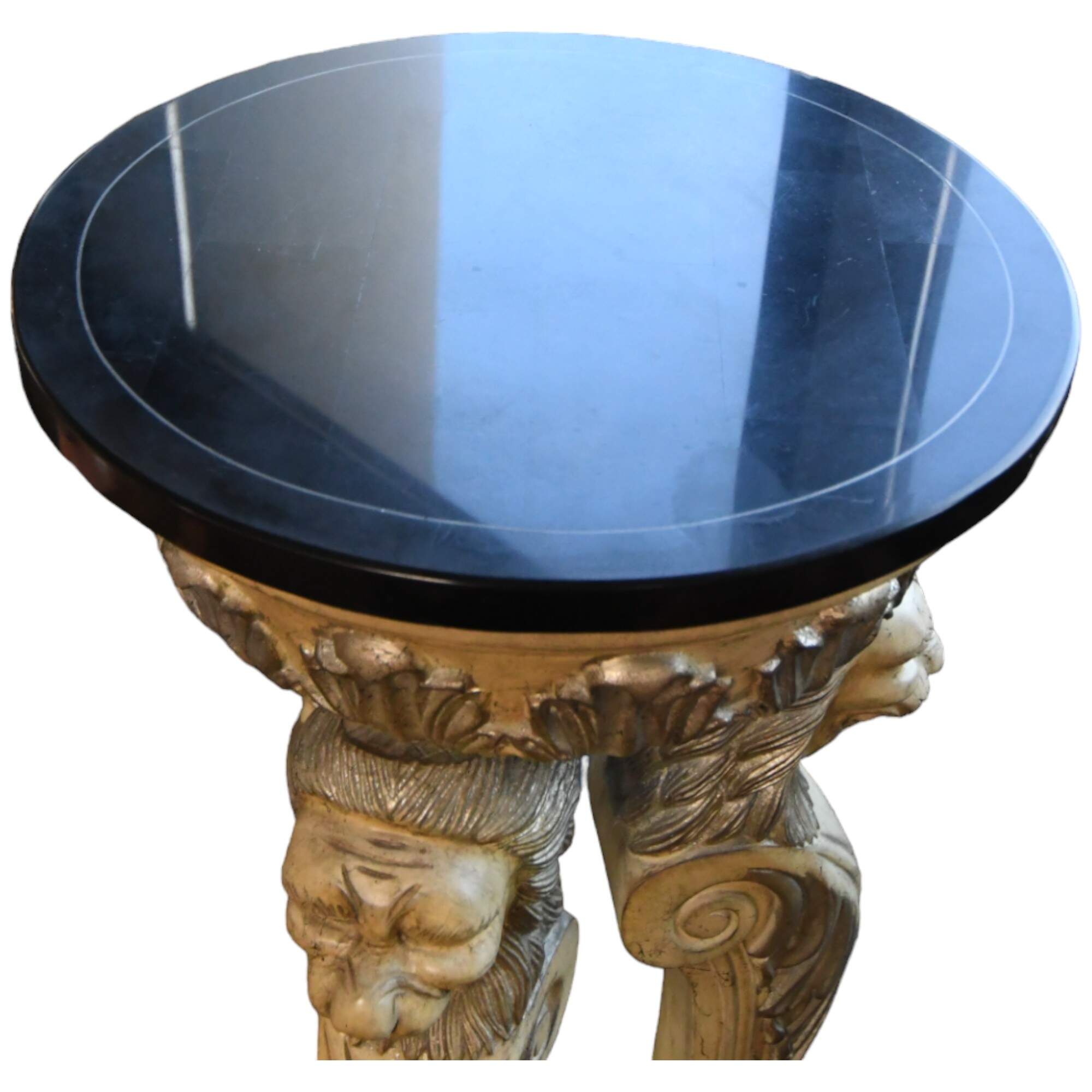 Black Stone Top Carved Lions Pedestal Table-6