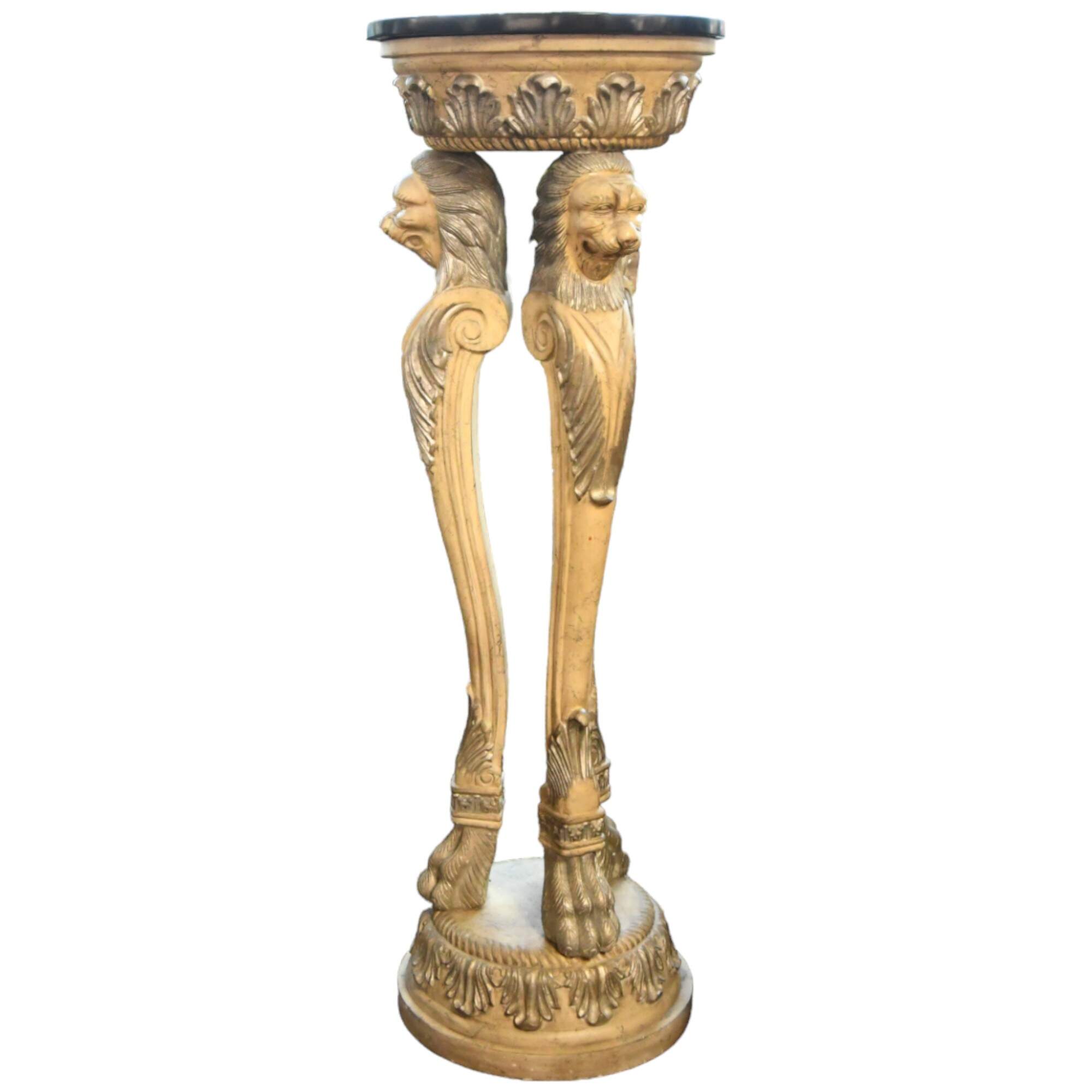 Black Stone Top Carved Lions Pedestal Table-1