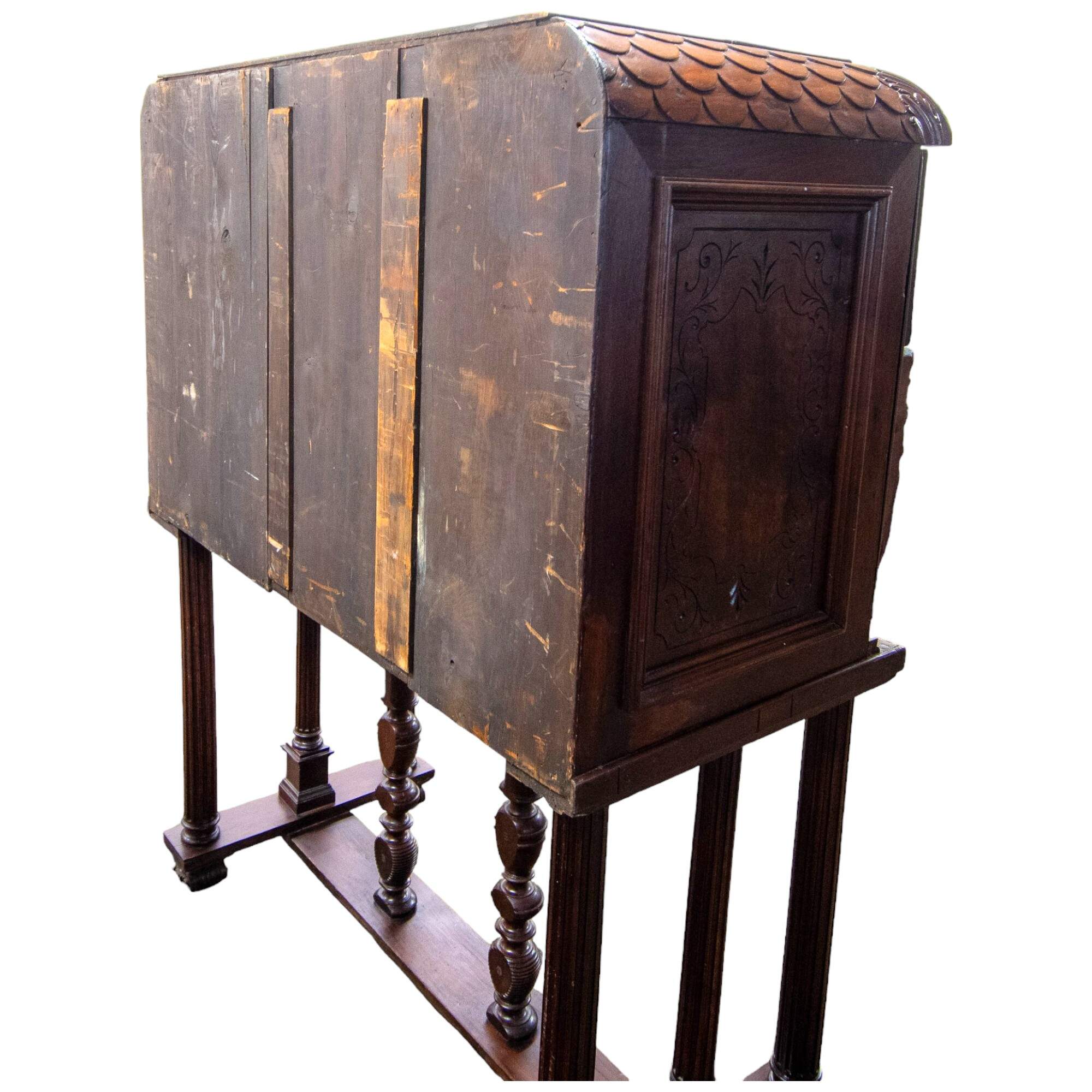 Antique 19th-Century European Baroque Carved Vargueno Travel Desk-9
