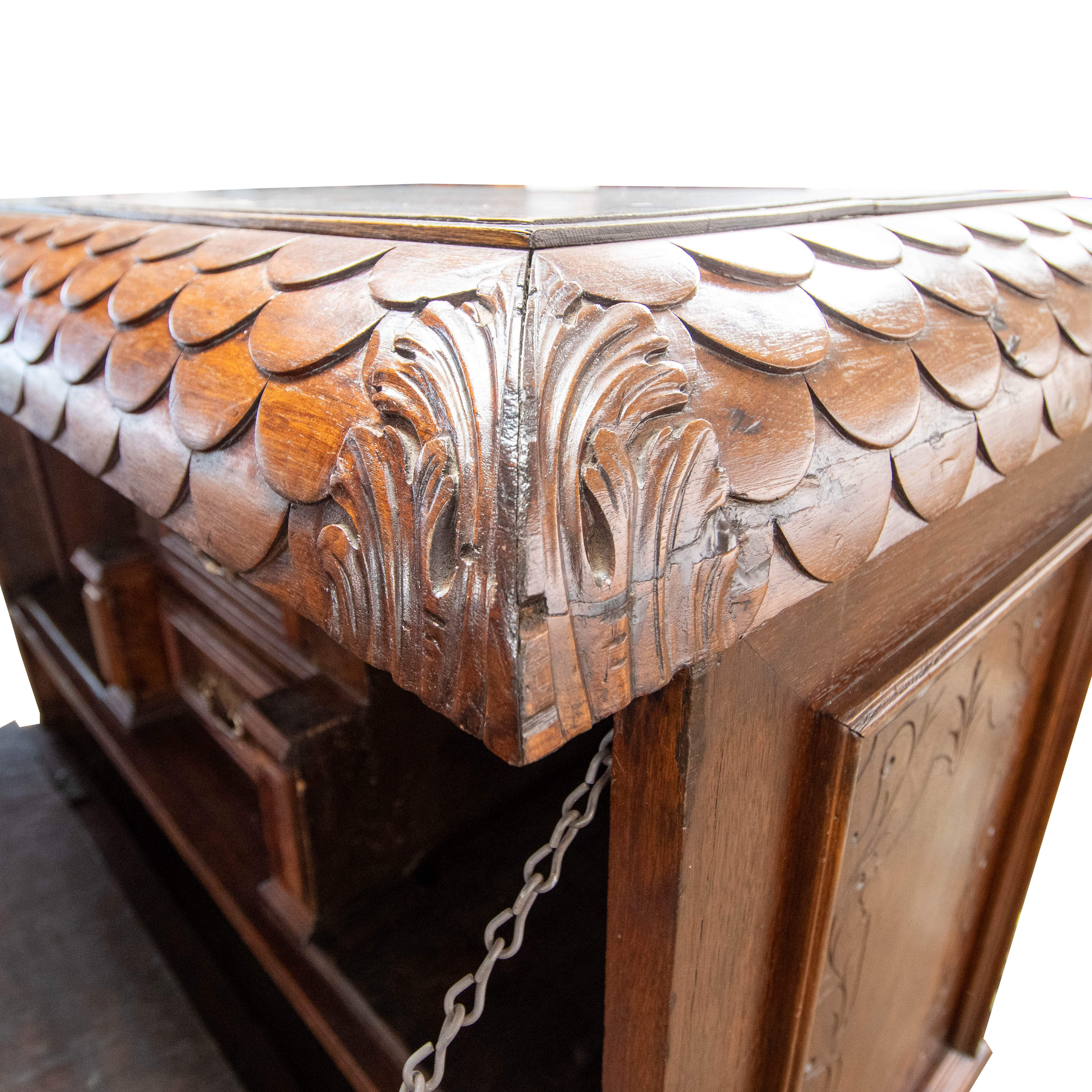 Antique 19th-Century European Baroque Carved Vargueno Travel Desk-8