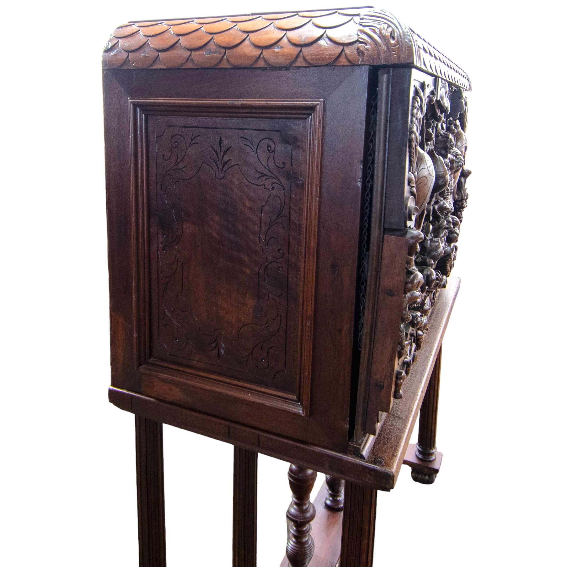 Antique 19th-Century European Baroque Carved Vargueno Travel Desk-5