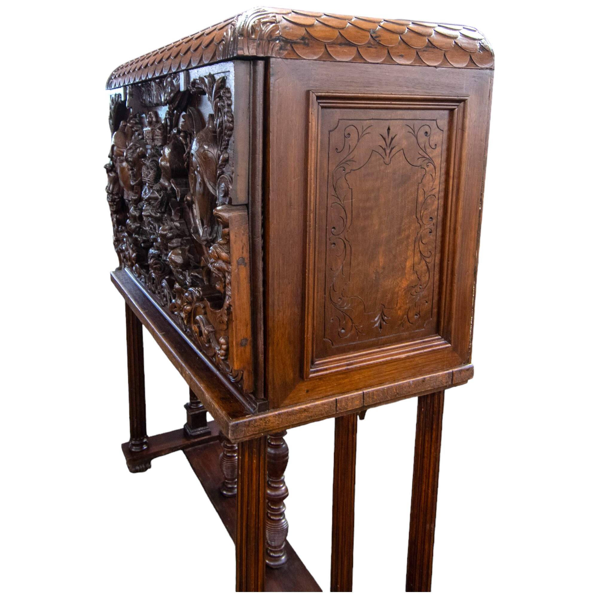 Antique 19th-Century European Baroque Carved Vargueno Travel Desk-4