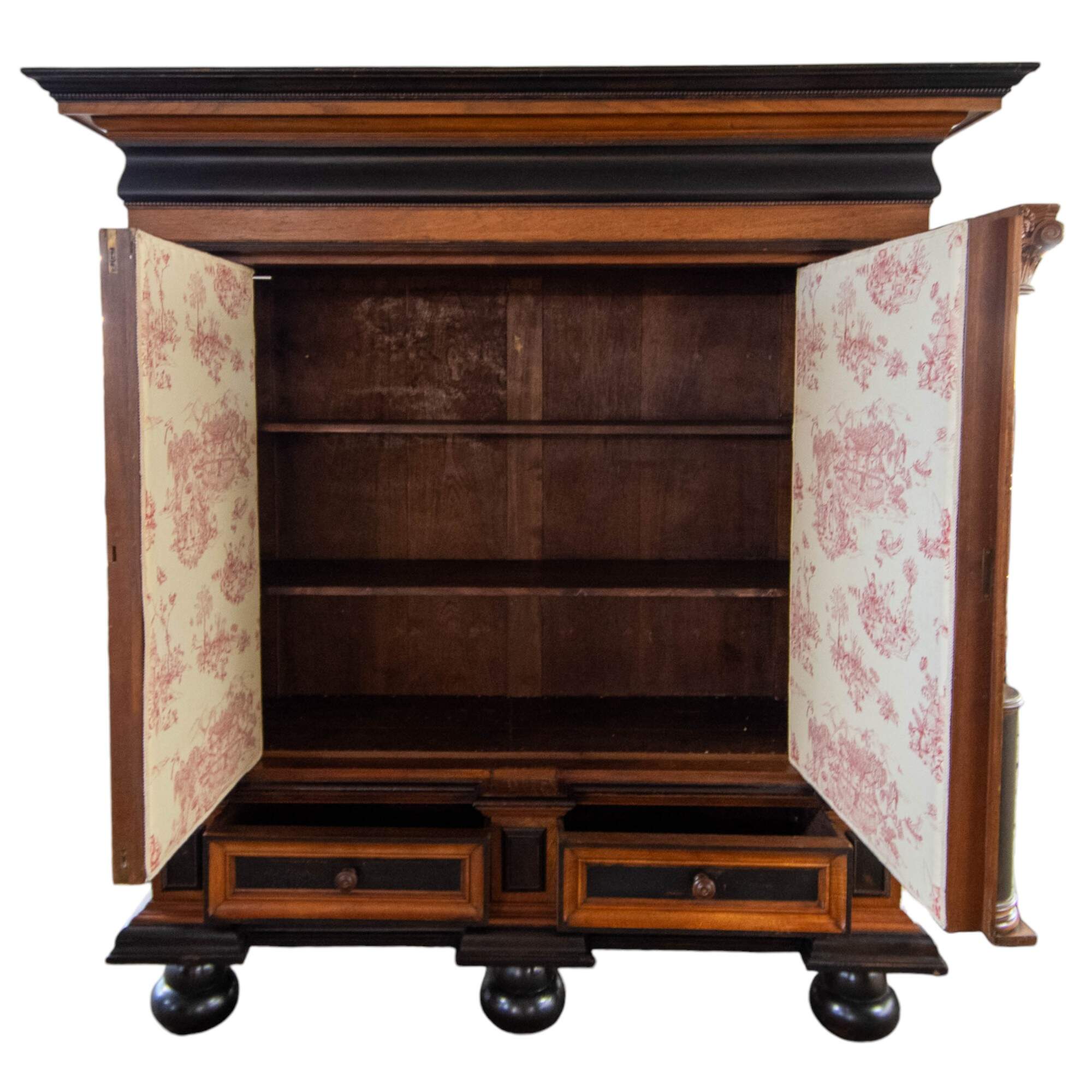 Antique Dutch Kussenkast Baroque Mahogany and Painted Black Cupboard-2