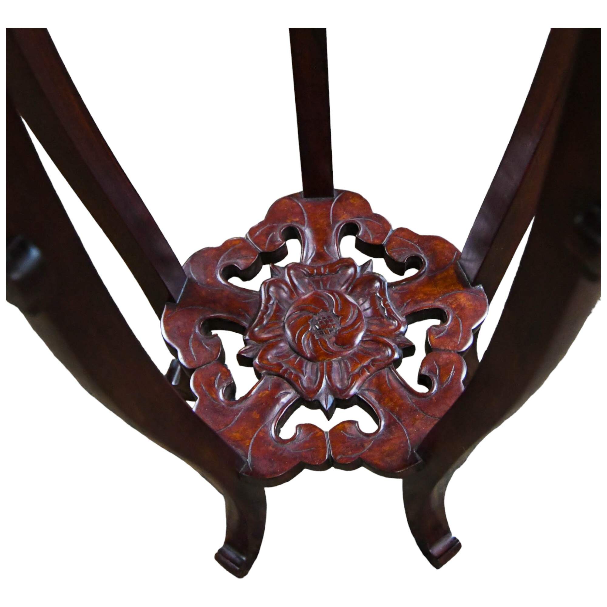Chinese Dark Rosewood Carved Marble Top Stand-4