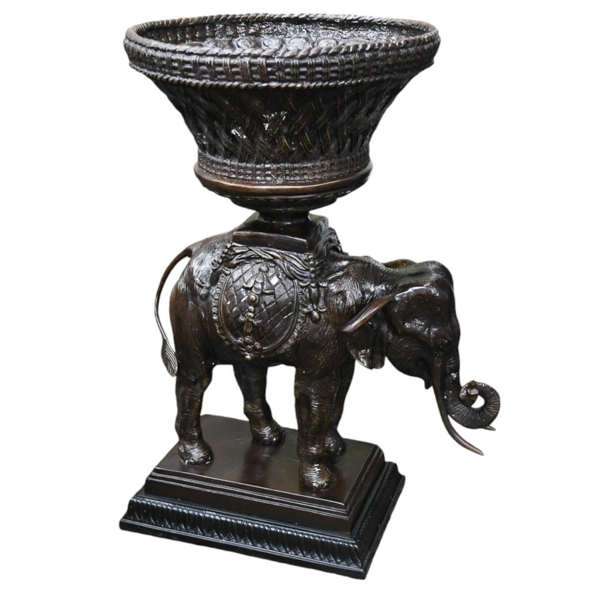 Bronze Elephant and Woven Basket Planter-1