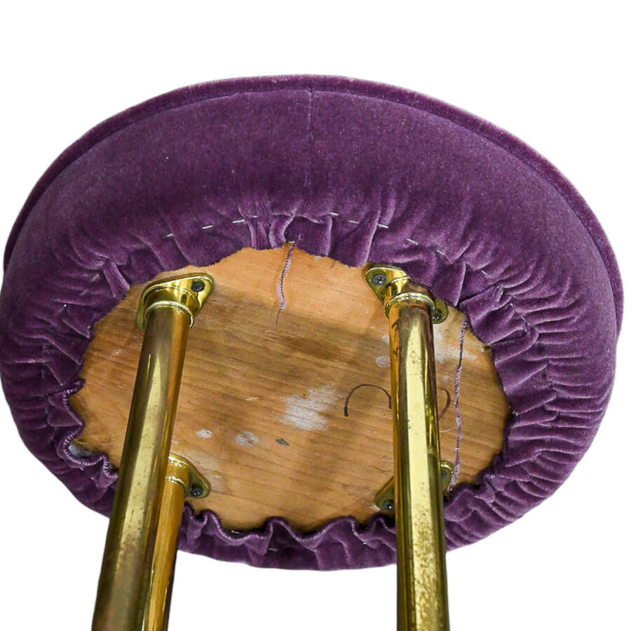 Individual Round Purple Velvet and Brass Barstool-8