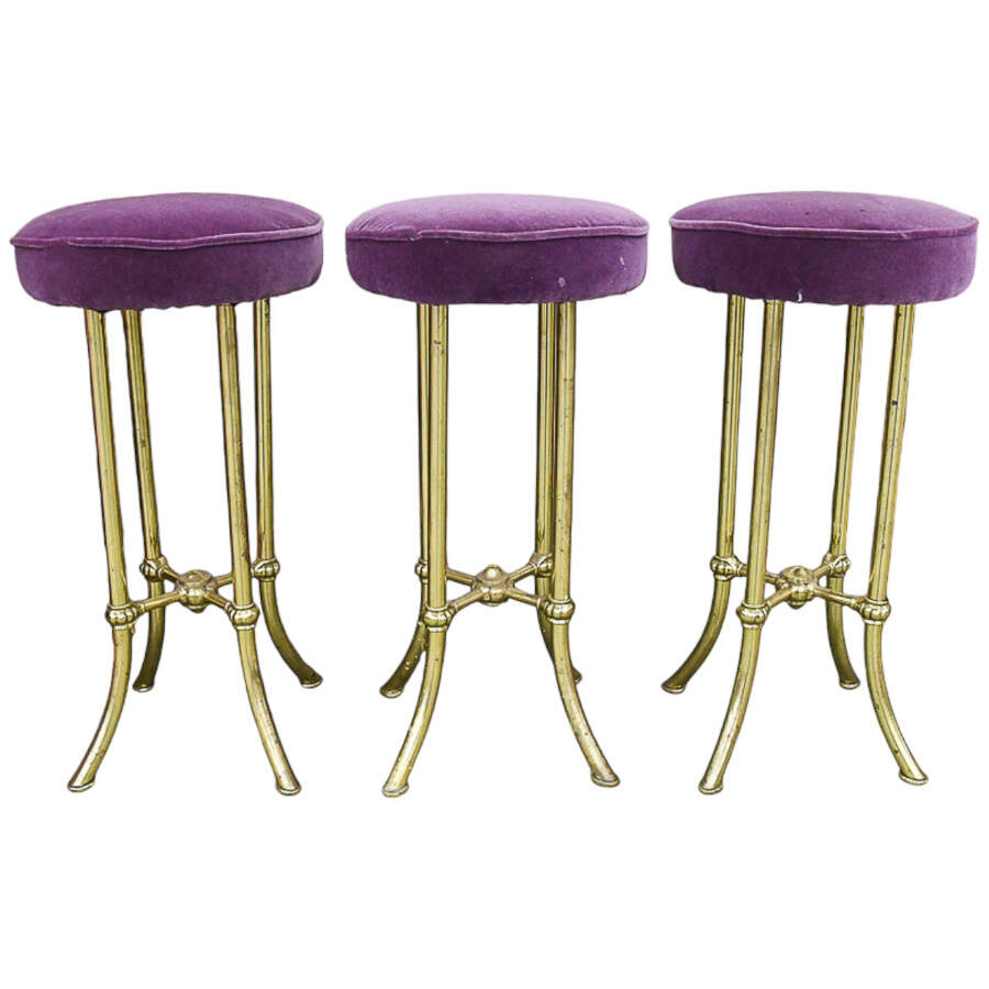 Individual Round Purple Velvet and Brass Barstool-7