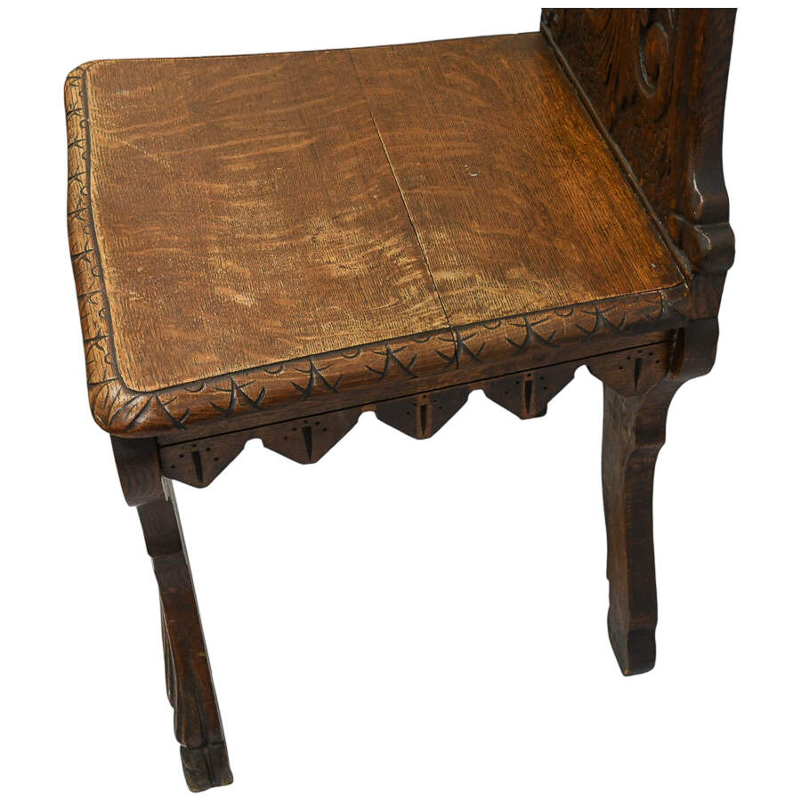 Antique Handcrafted Oak Sgabello Griffon Hall Chair-9