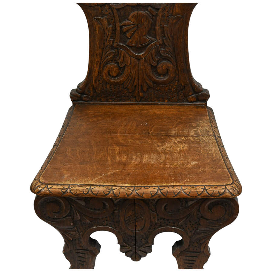 Antique Handcrafted Oak Sgabello Griffon Hall Chair-6
