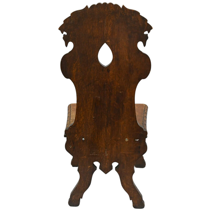 Antique Handcrafted Oak Sgabello Griffon Hall Chair-4