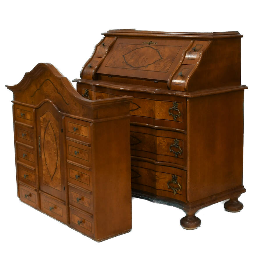 Antique Inlaid Baroque Walnut and Burl Tabernacle Secretary-8