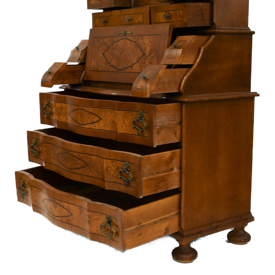 Antique Inlaid Baroque Walnut and Burl Tabernacle Secretary-6