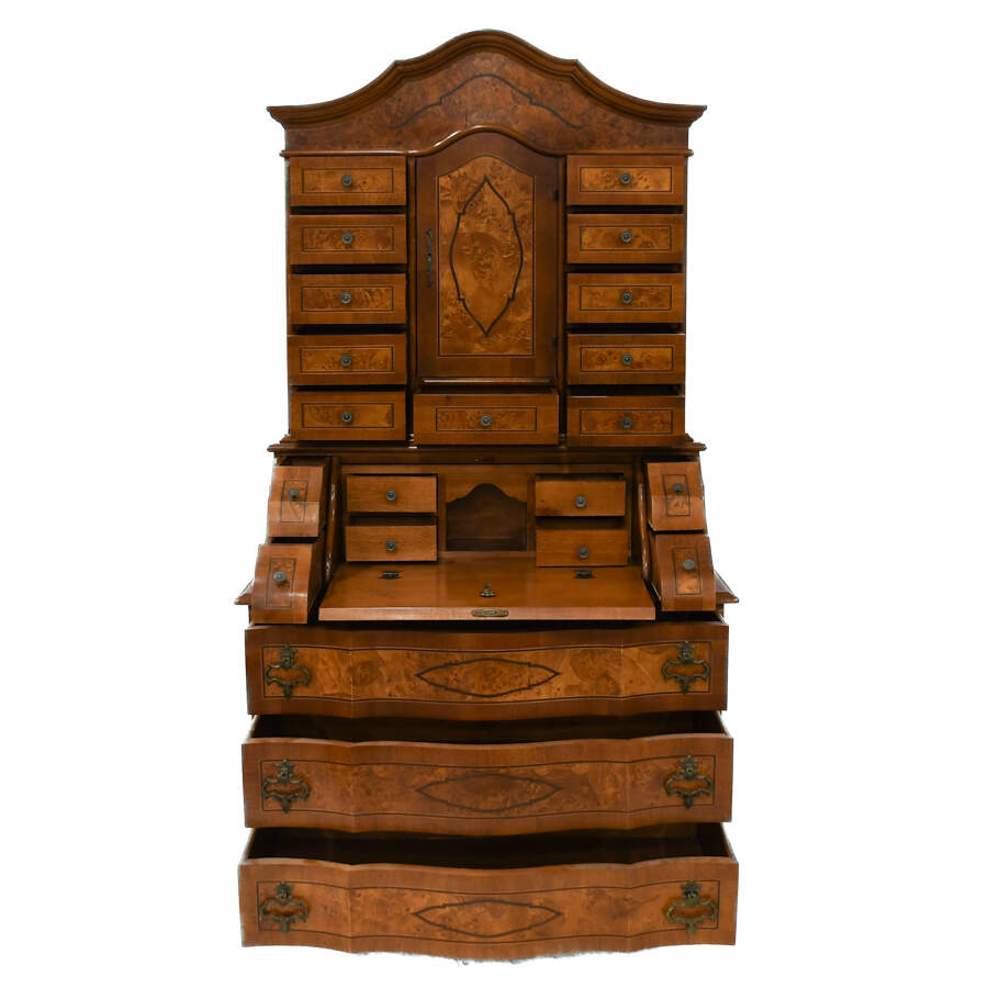 Antique Inlaid Baroque Walnut and Burl Tabernacle Secretary-4
