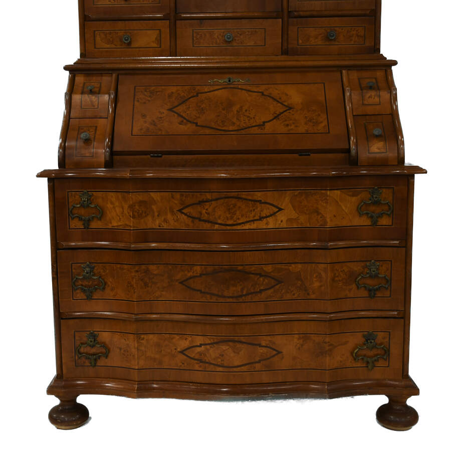 Antique Inlaid Baroque Walnut and Burl Tabernacle Secretary-3