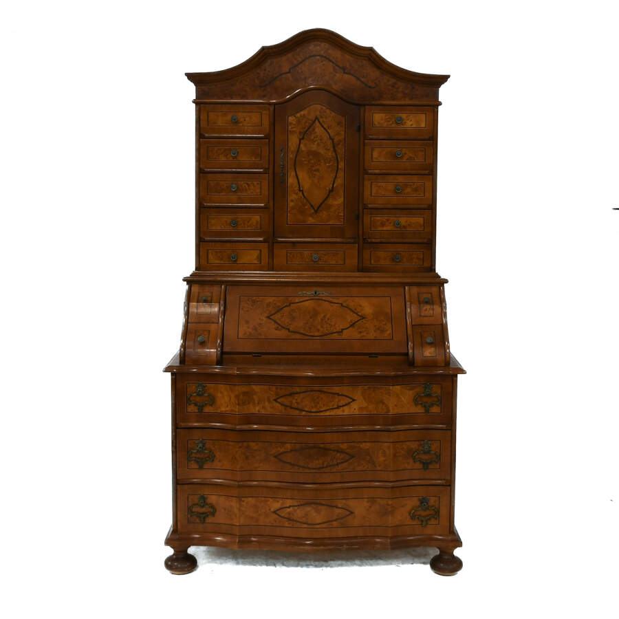 Antique Inlaid Baroque Walnut and Burl Tabernacle Secretary-1