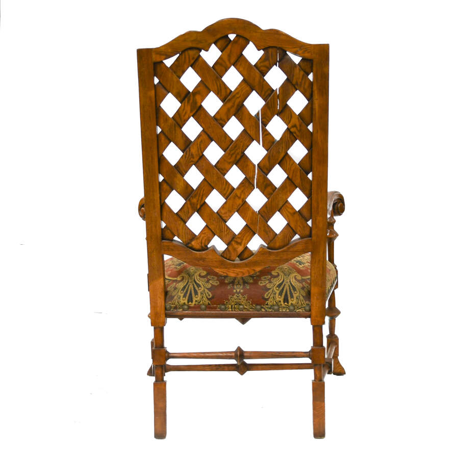 Pair Walnut Fireside High Back- Long Arm Chairs-6