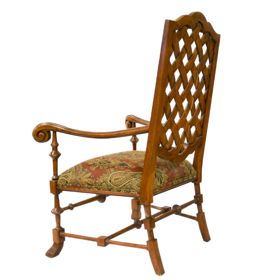 Pair Walnut Fireside High Back- Long Arm Chairs-5