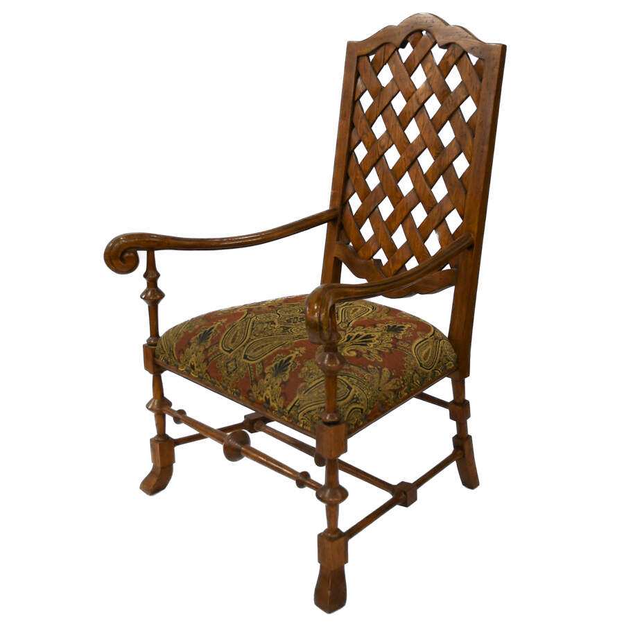 Pair Walnut Fireside High Back- Long Arm Chairs-4