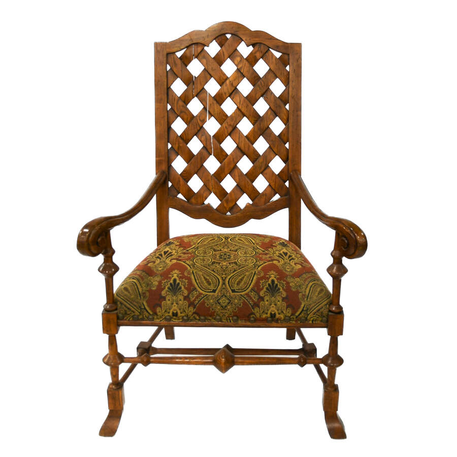 Pair Walnut Fireside High Back- Long Arm Chairs-3