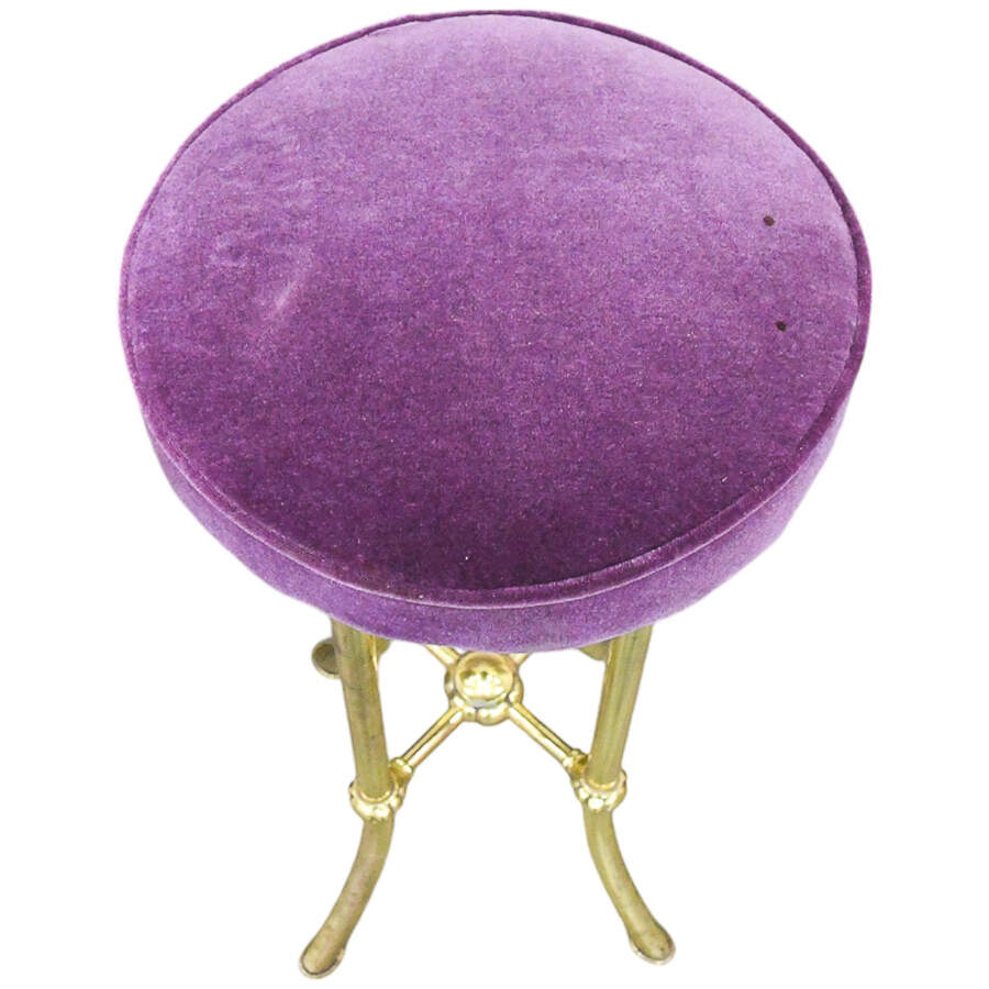 Individual Round Purple Velvet and Brass Barstool-5