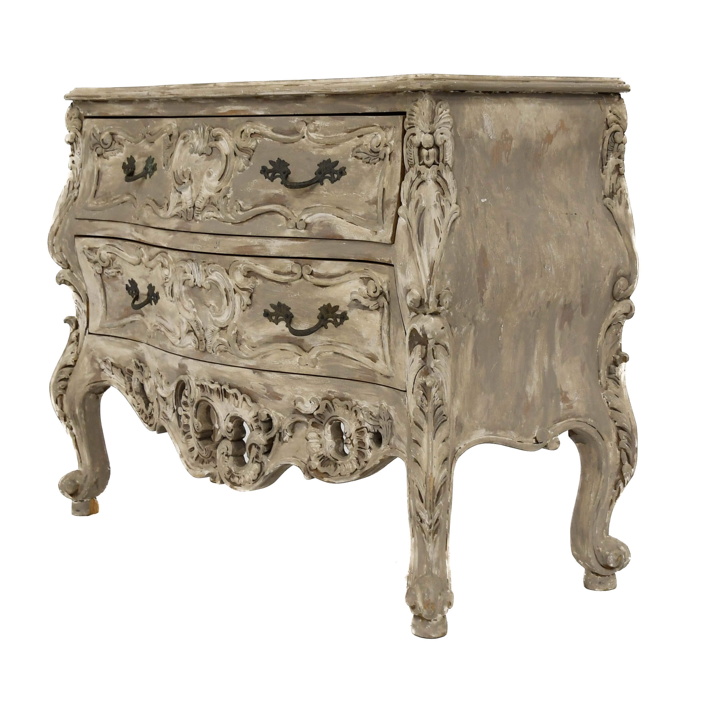 Antique Distressed Painted Serpentine Dresser-4