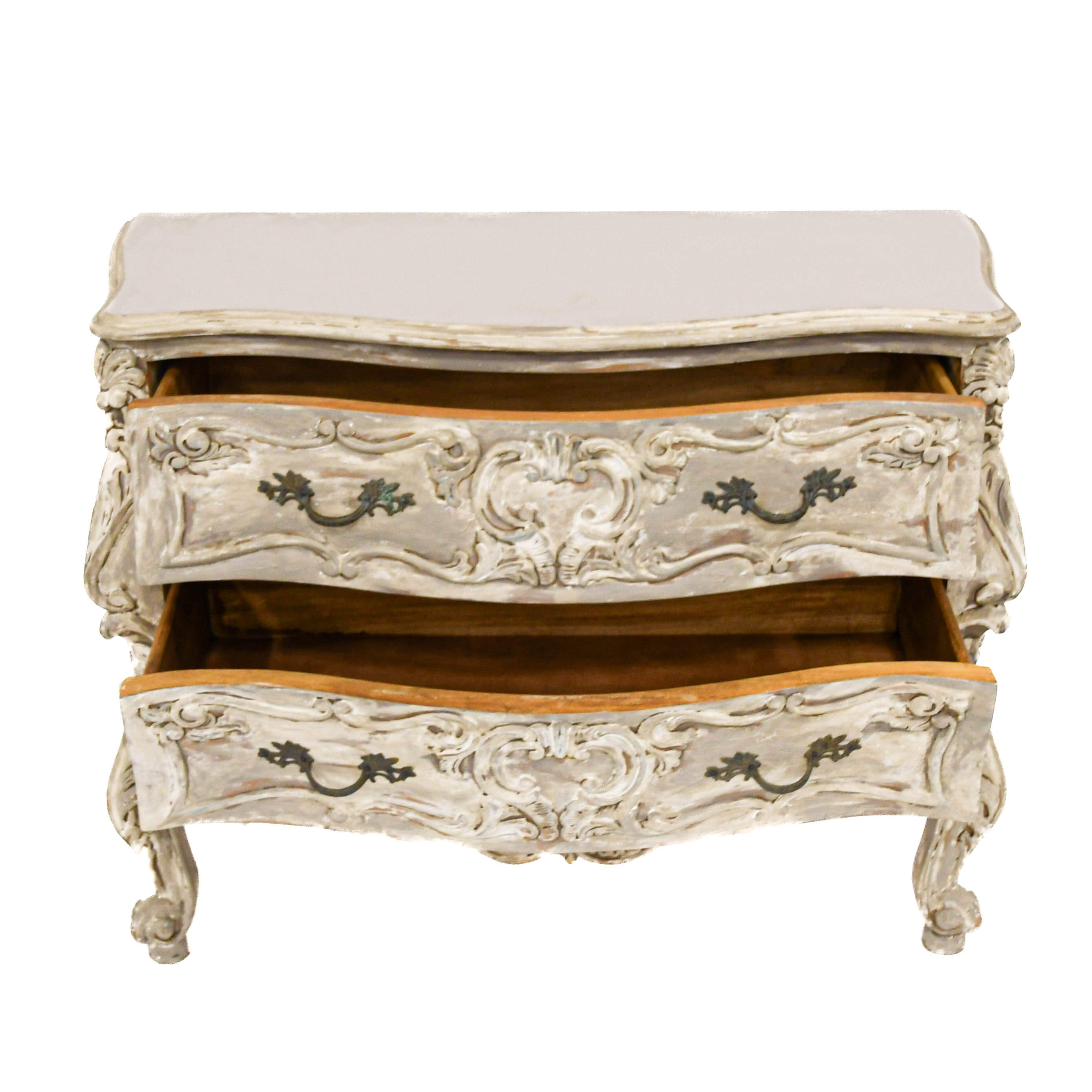 Antique Distressed Painted Serpentine Dresser-3