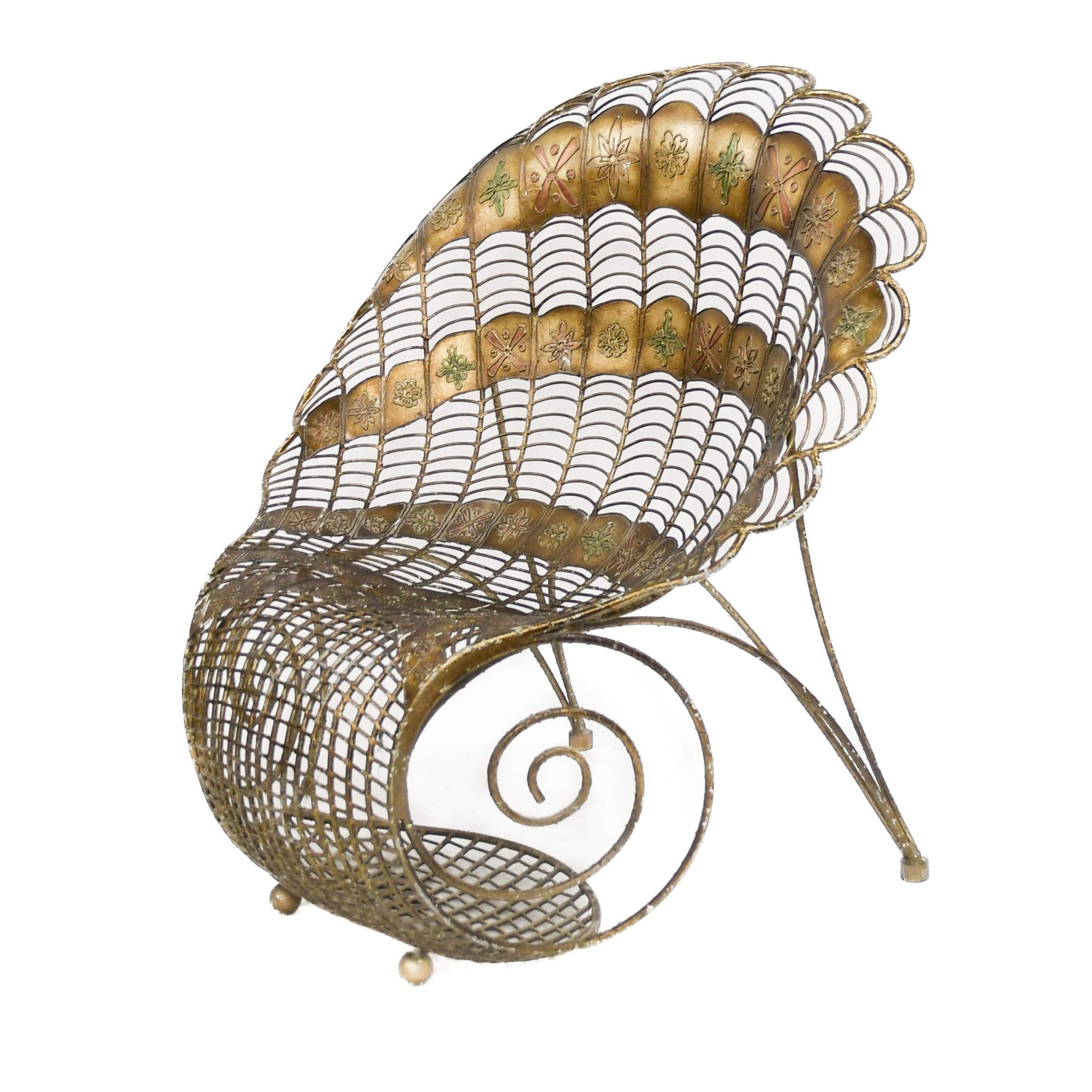 Large Wrought Iron Chair with Peacock Design-5