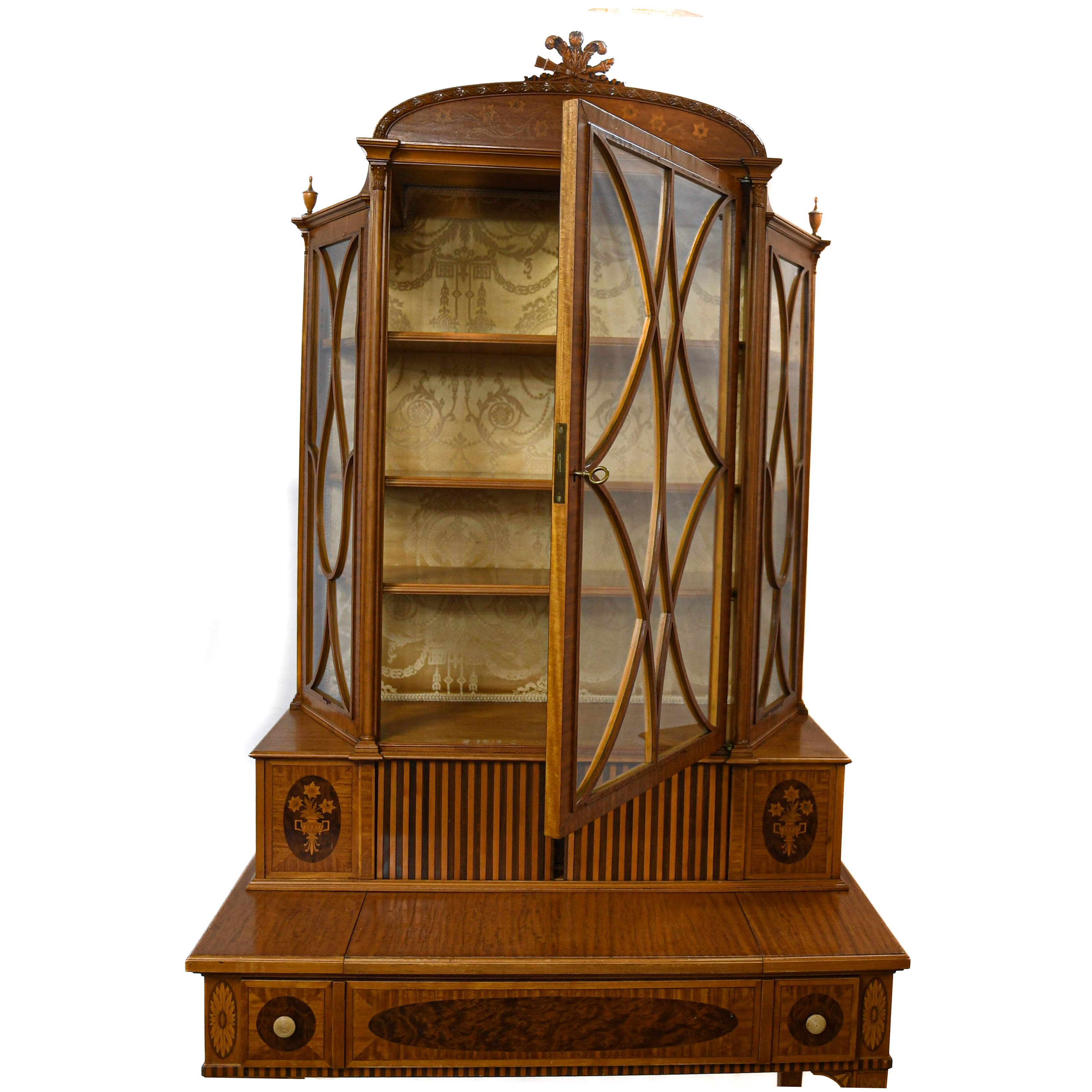 Sheraton Satinwood Inlaid Display Cabinet Desk-6
