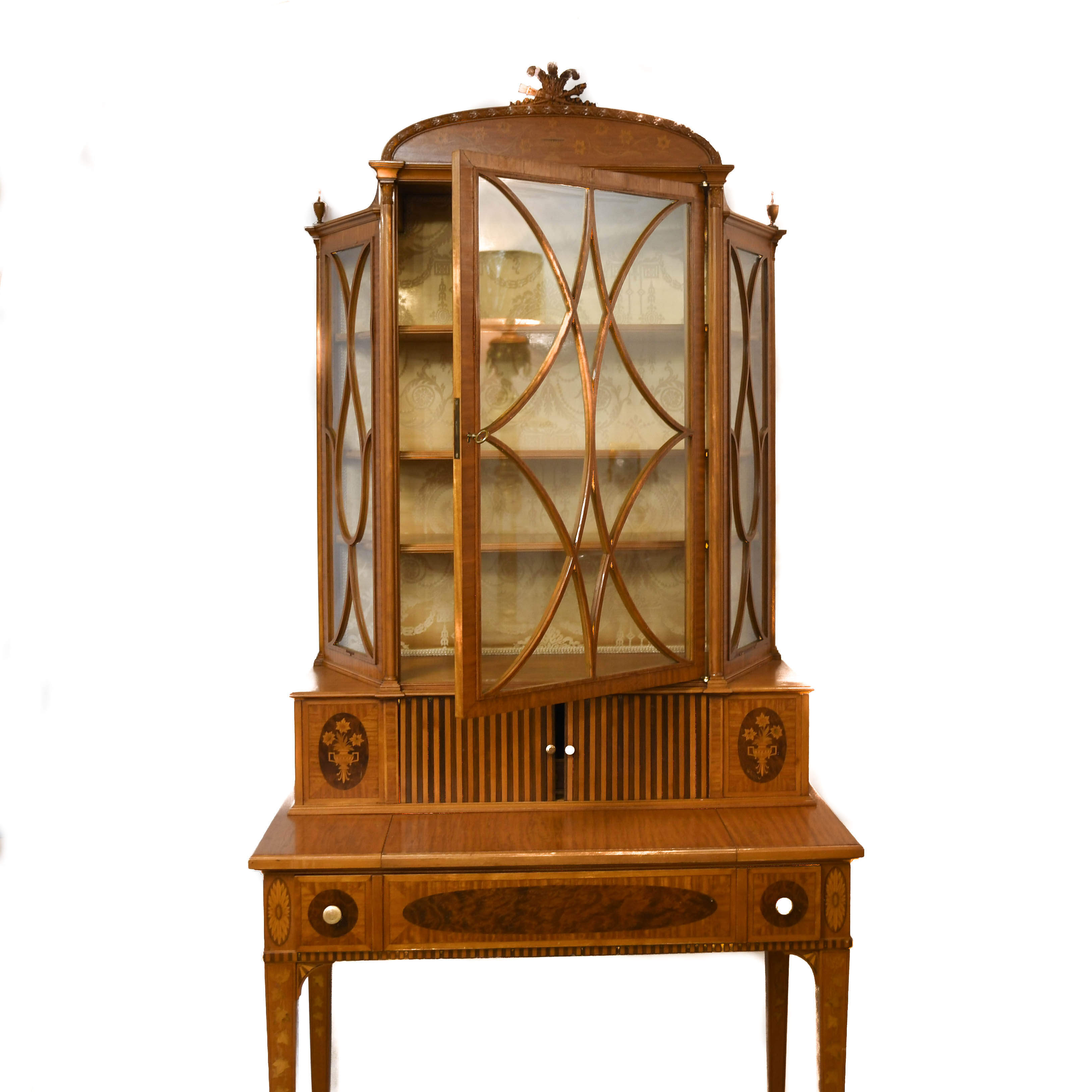 Sheraton Satinwood Inlaid Display Cabinet Desk-5