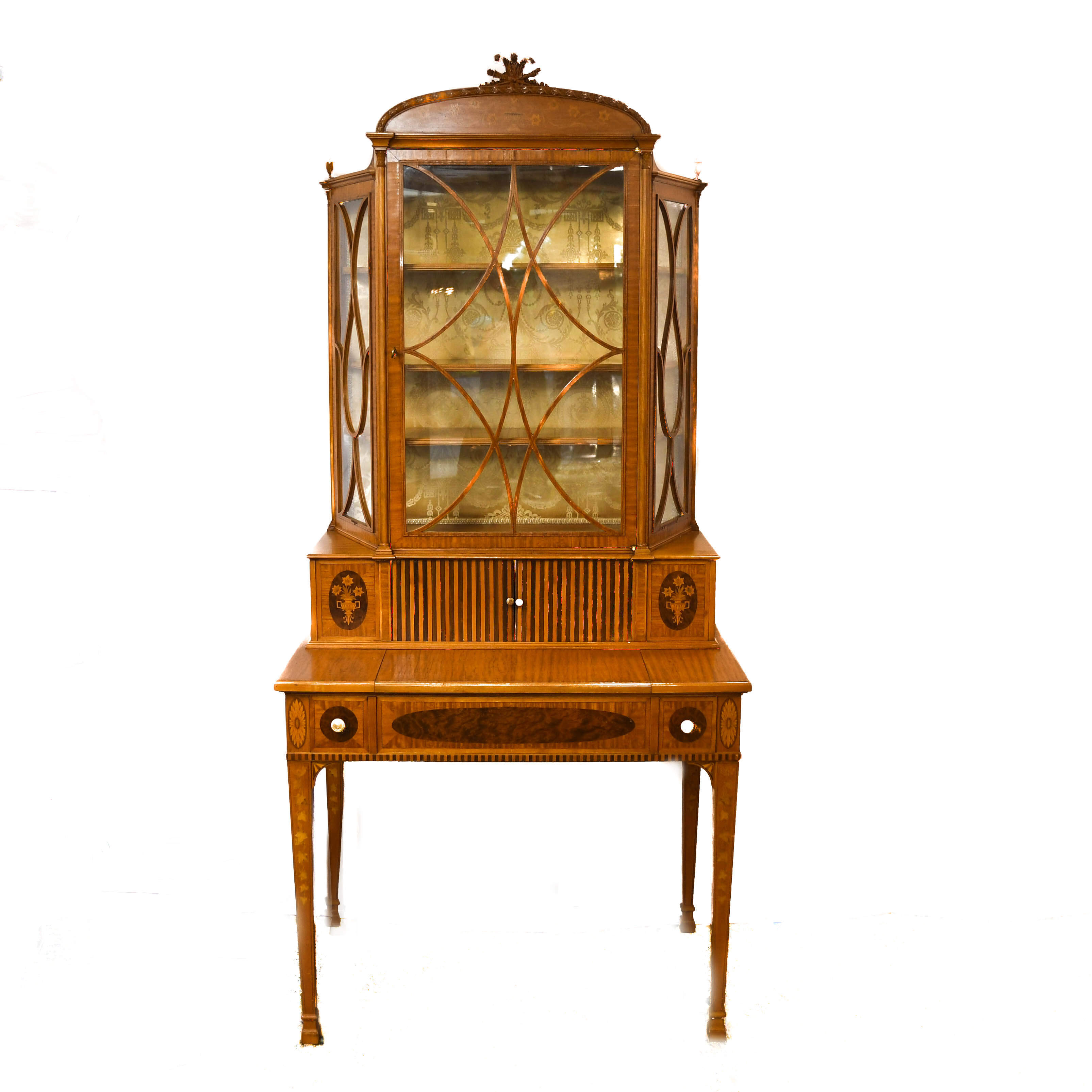 Sheraton Satinwood Inlaid Display Cabinet Desk-1