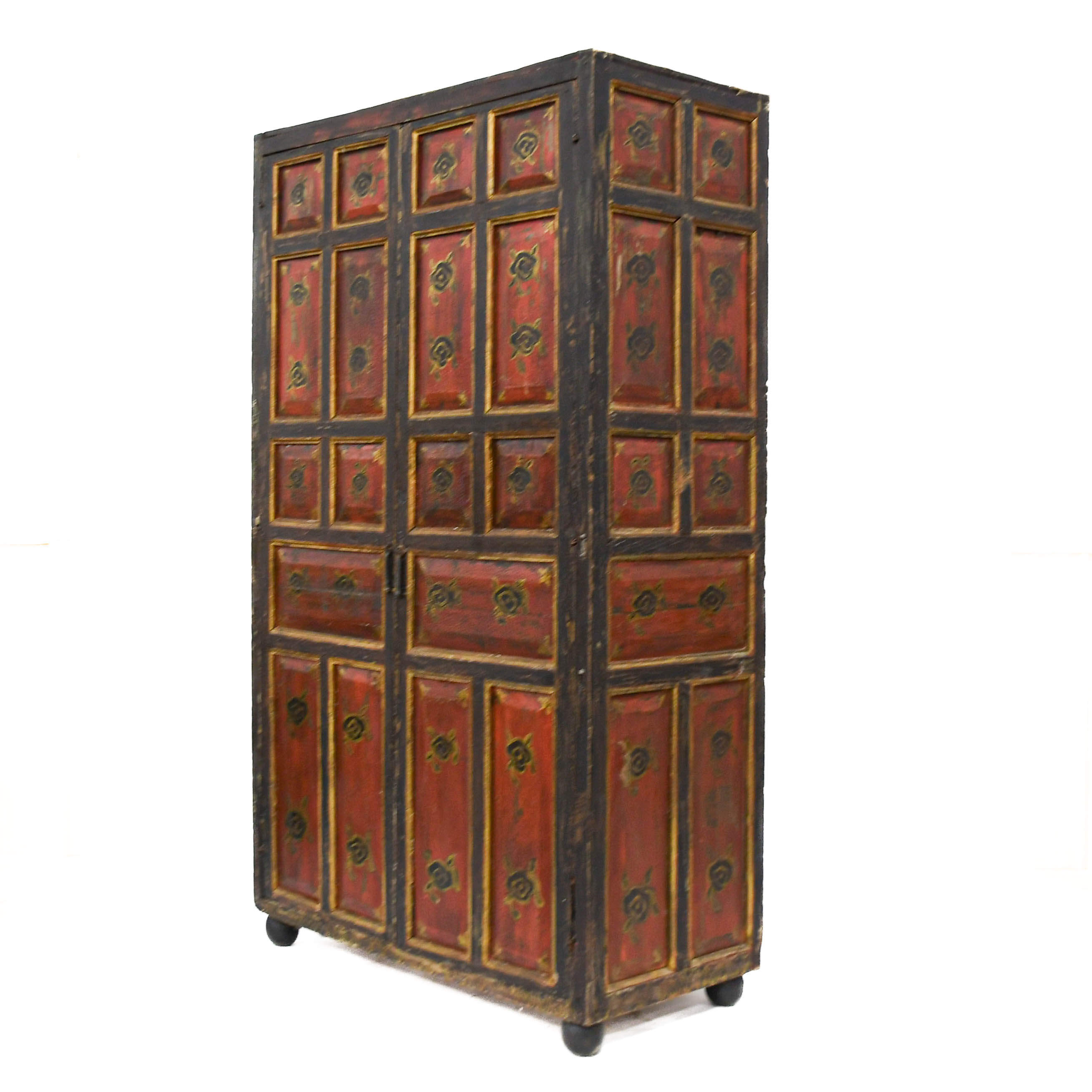 Antique Rustic Red and Black Cabinet-6