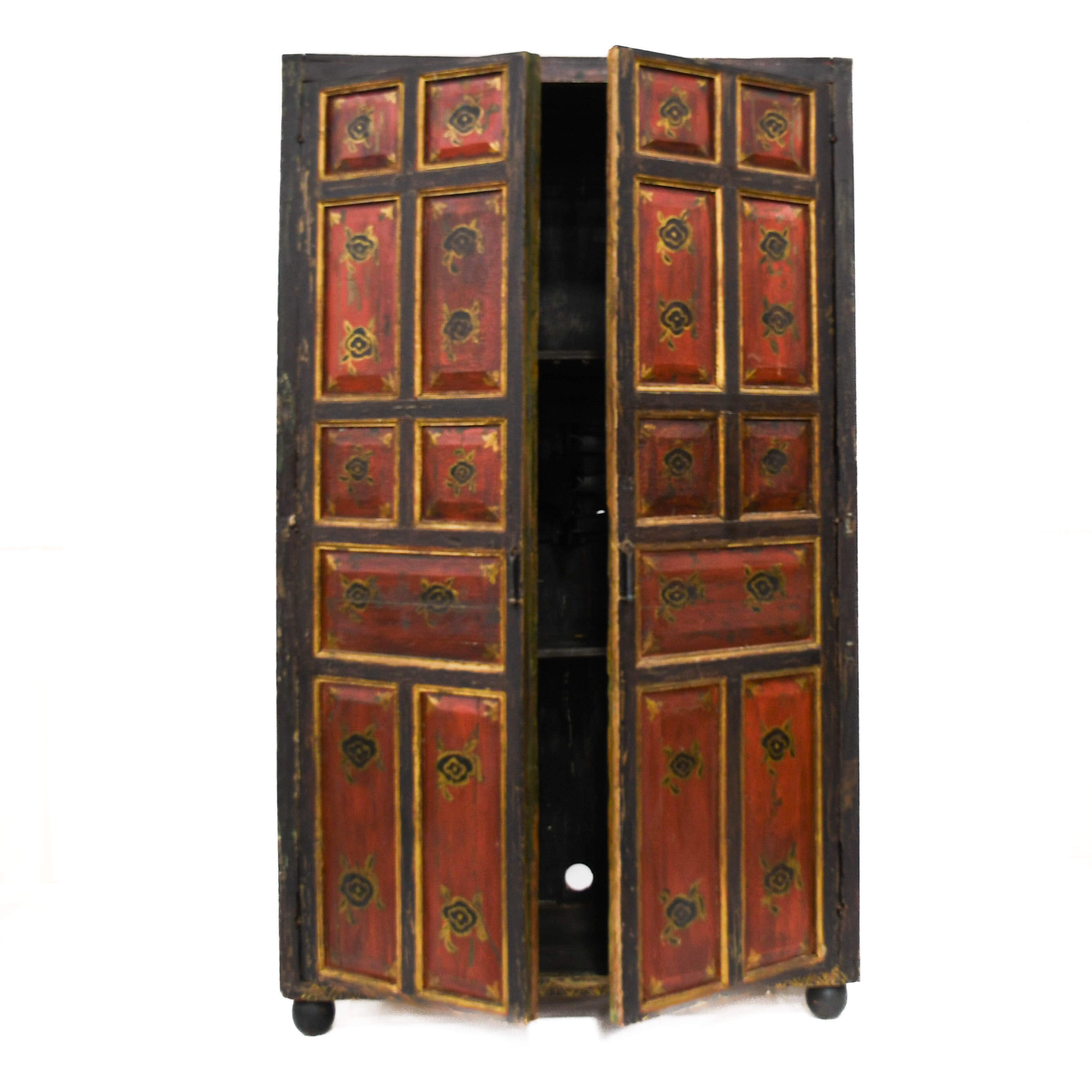 Antique Rustic Red and Black Cabinet-4