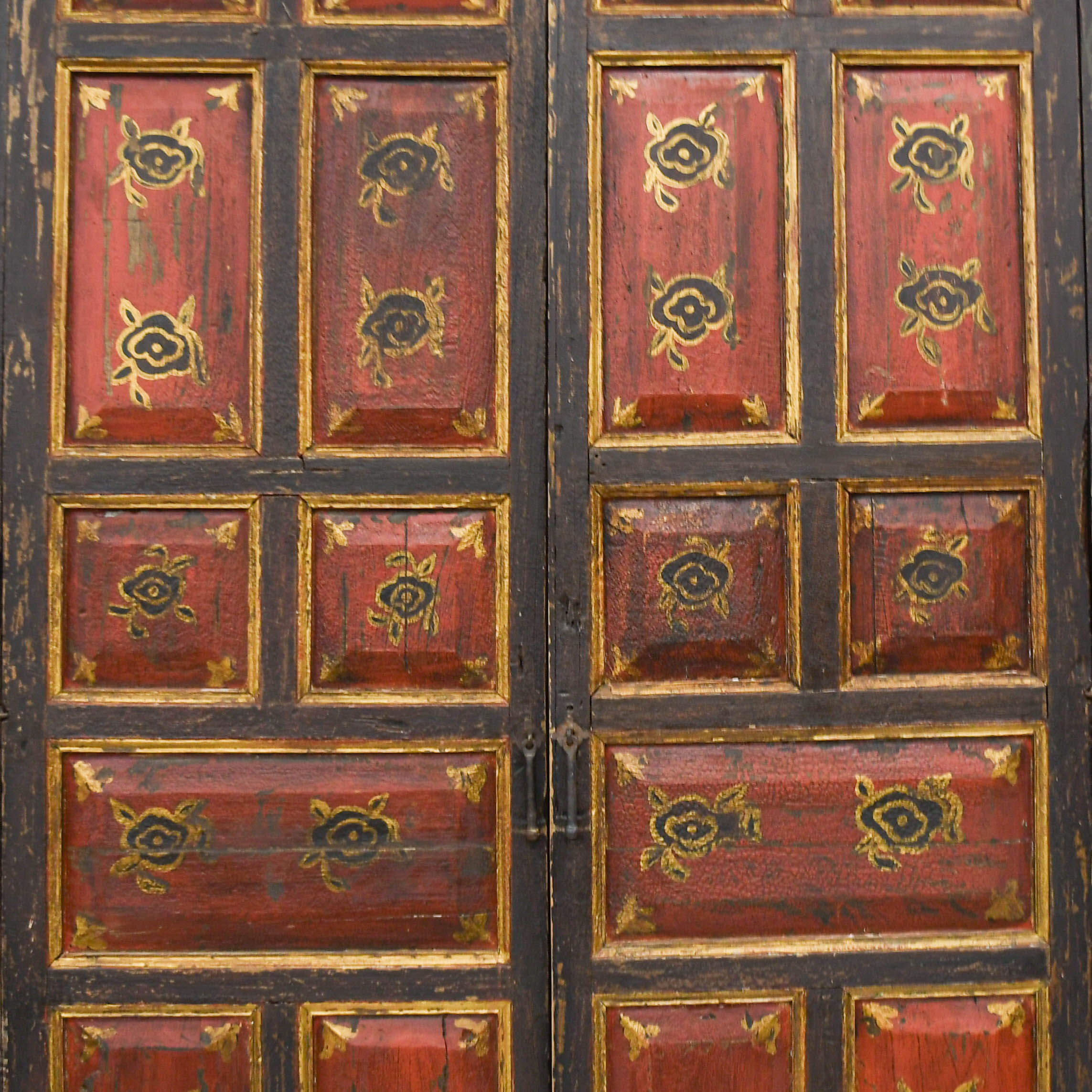 Antique Rustic Red and Black Cabinet-3