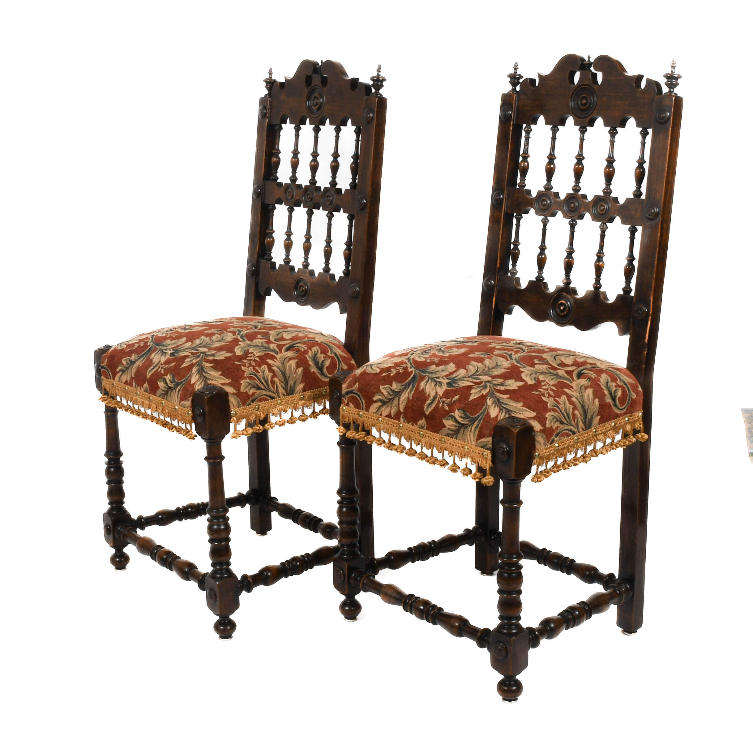 Antique Pair of French Walnut Spindle Country Chairs-2