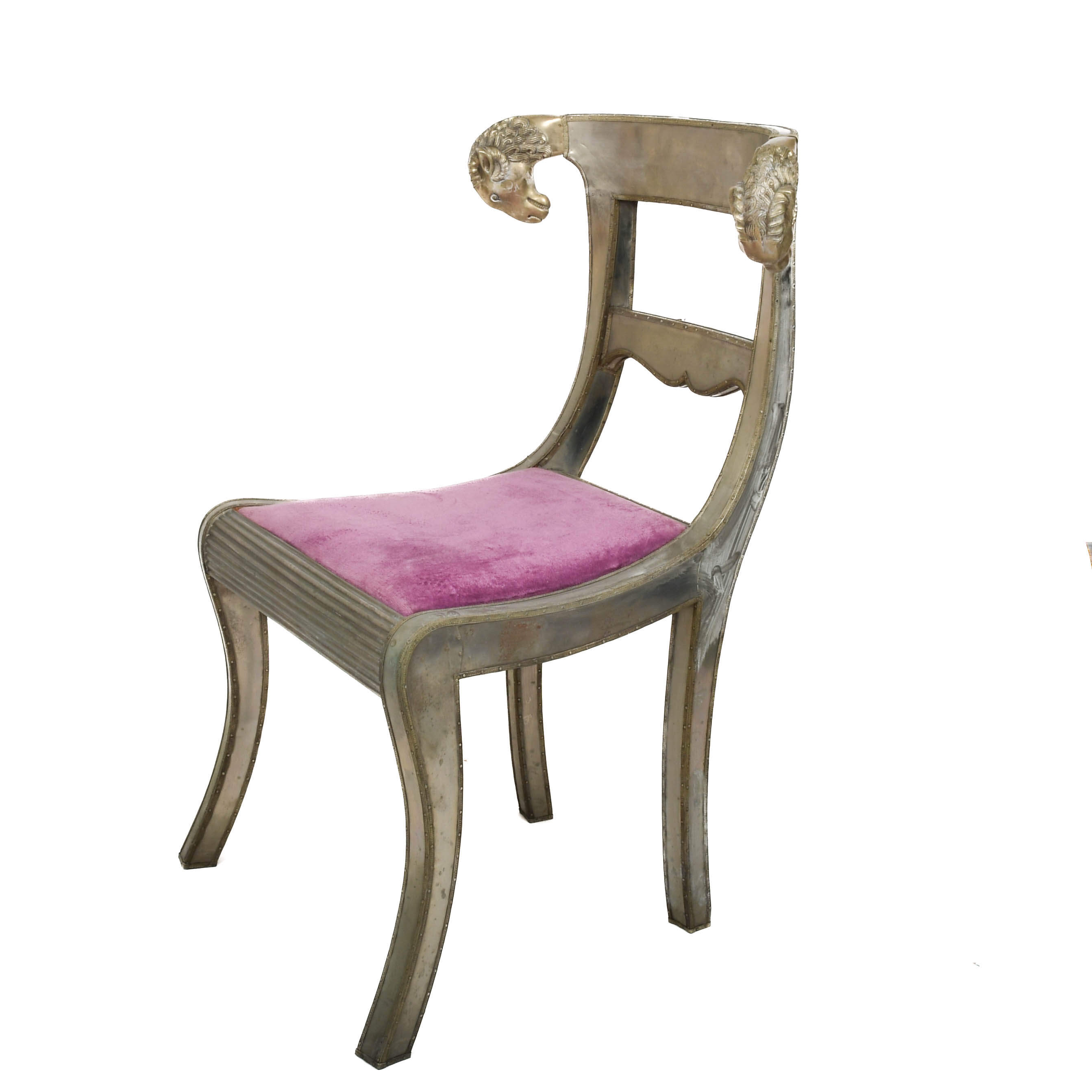 Silvered Anglo-Indian Wedding Chair with Ram's Head Motifs-3