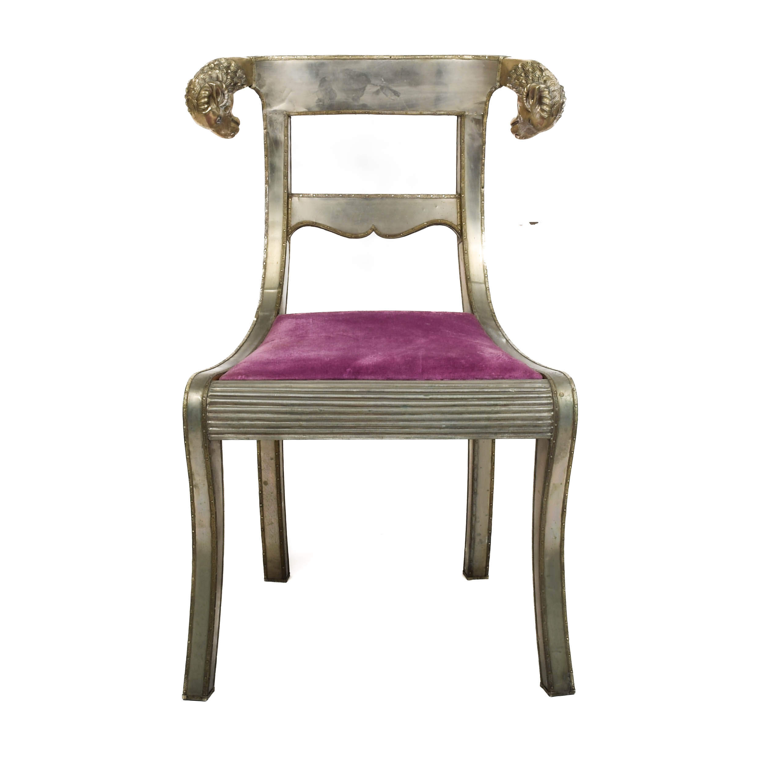 Silvered Anglo-Indian Wedding Chair with Ram's Head Motifs-1