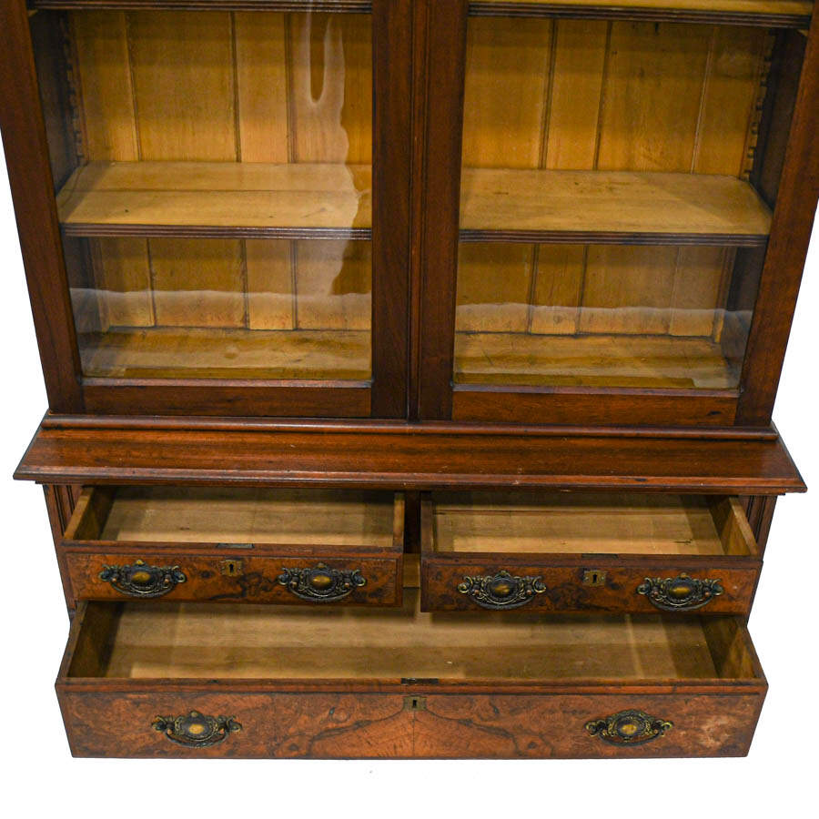 Antique Victorian Walnut Glass Front Bookcase-3