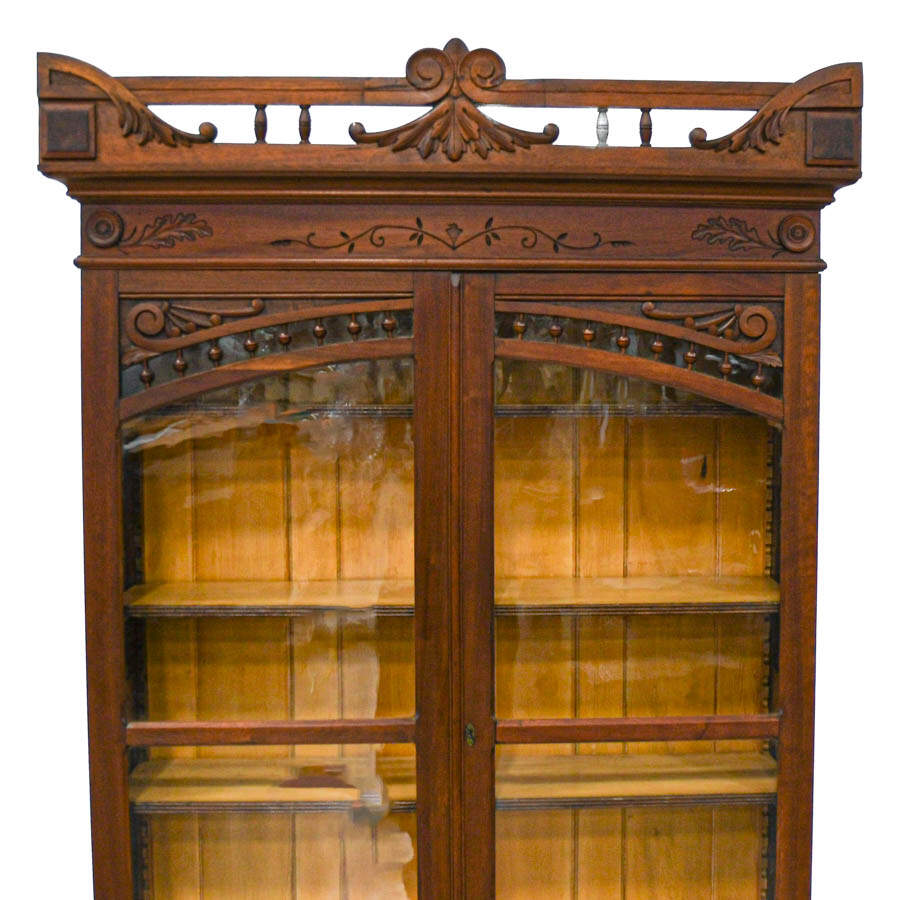 Antique Victorian Walnut Glass Front Bookcase-2