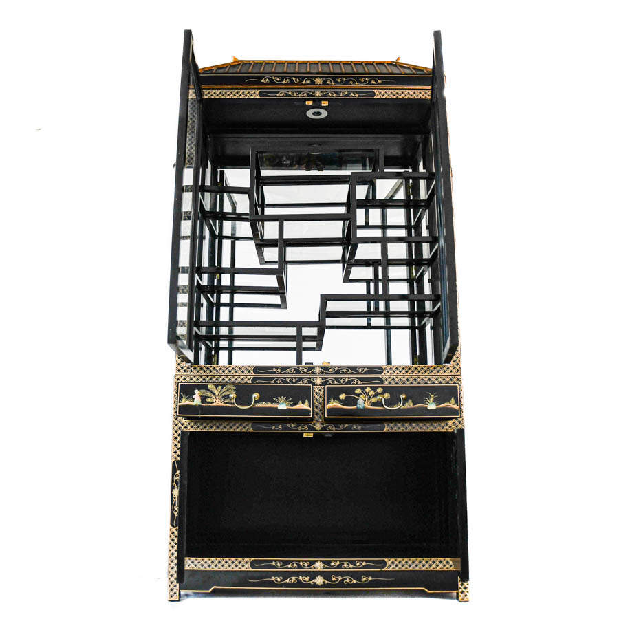 Chinese Black Lacquer and Mother of Pearl Cabinet-4