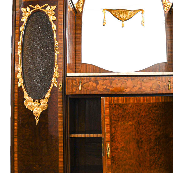 French Gilded Bronze Marquetry Marble Top Vitrine Cabinet-5