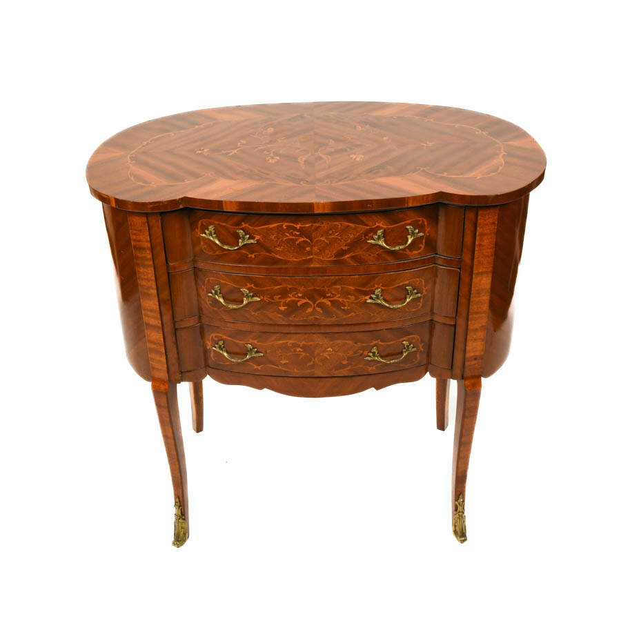 French Louis XV Style Three Drawer Chest with Floral Marquetry Inlays-2