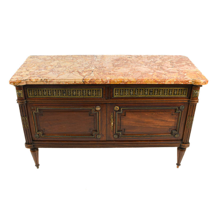 Antique French Walnut and Marble Top Cabinet-3
