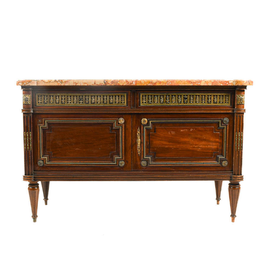 Antique French Walnut and Marble Top Cabinet-1
