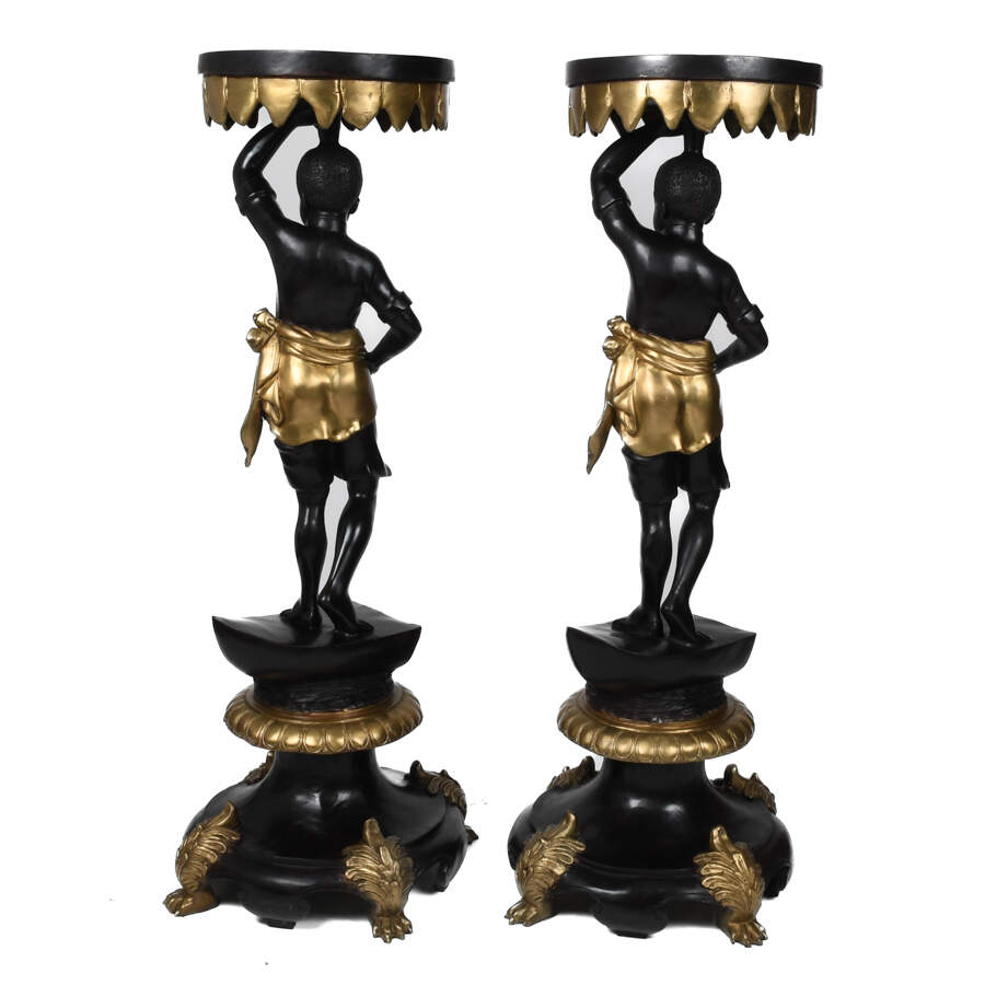 Pair of Bronze and Gilt Blackamoor Plant Stands-5