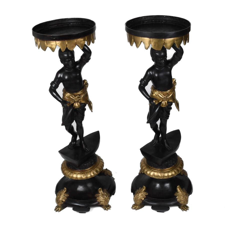 Pair of Bronze and Gilt Blackamoor Plant Stands-3