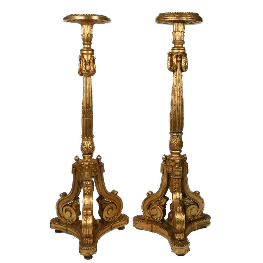 Pair of Carved and Gilded Wood Pedestals-3